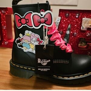 Dr. Martens Black Boots with Hello Kitty and Pink Accents